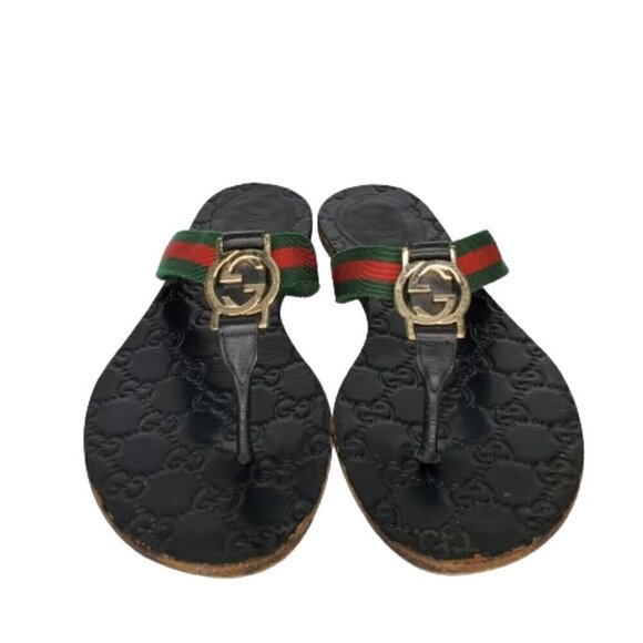 Gucci GG Web Stripe Thong Flip Flop Sandals - Picture 2 of 9